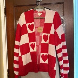 BiBi Red and White Heart Cardigan